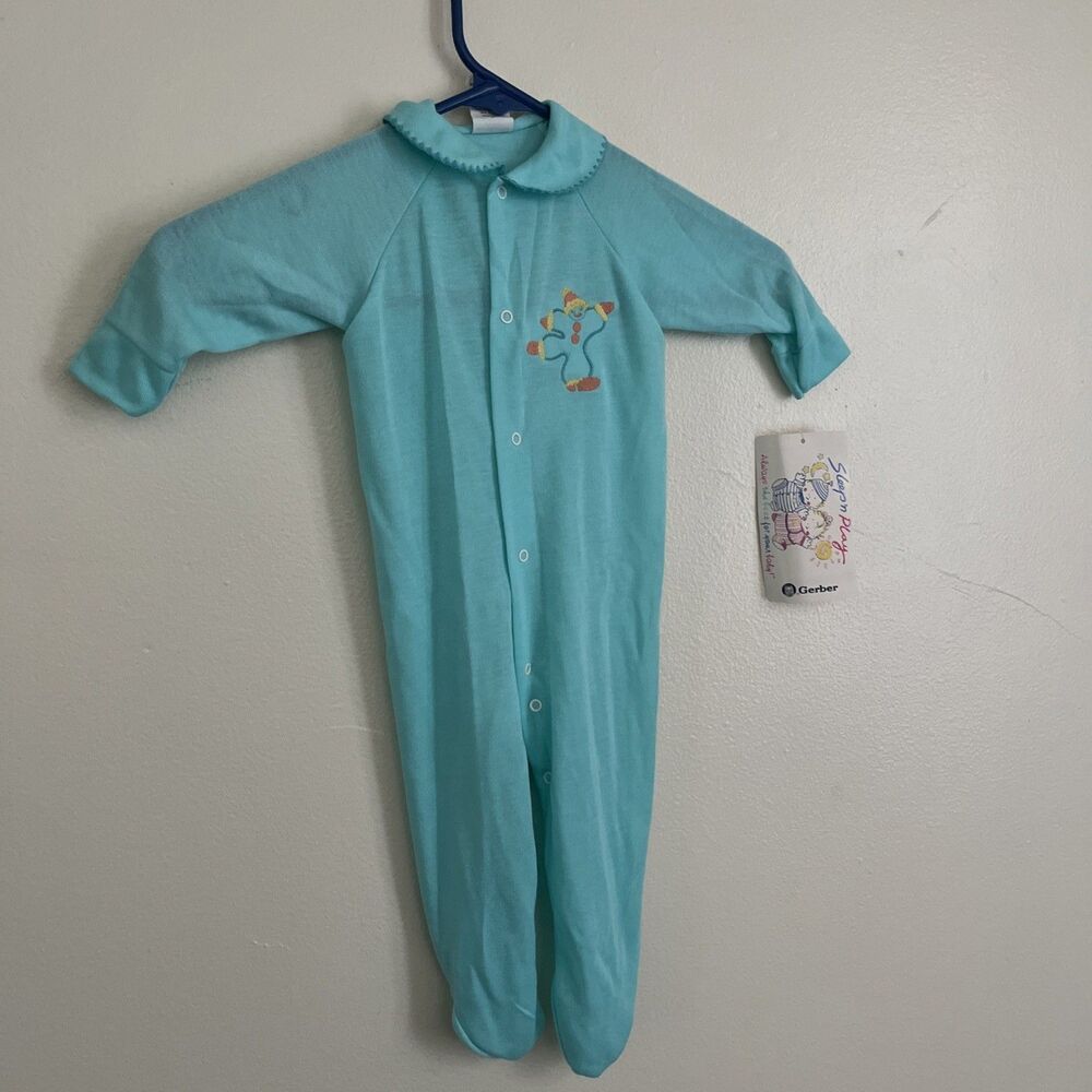 GERBER Vintage NWT Sleep N Play Flame Resistant Embroidered Clown Bodysuit- Lrg - Picture 3 of 9